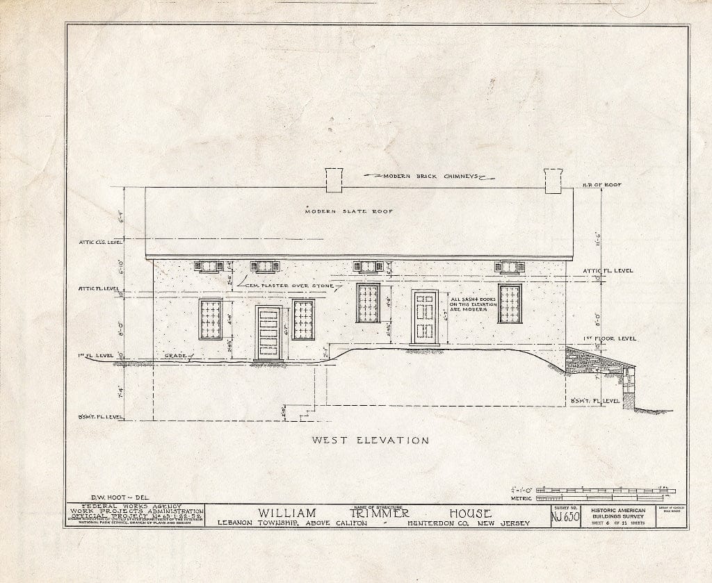 Blueprint HABS NJ,10-Calif.V,1- (Sheet 6 of 11) - William Trimmer House, Califon, Hunterdon County, NJ