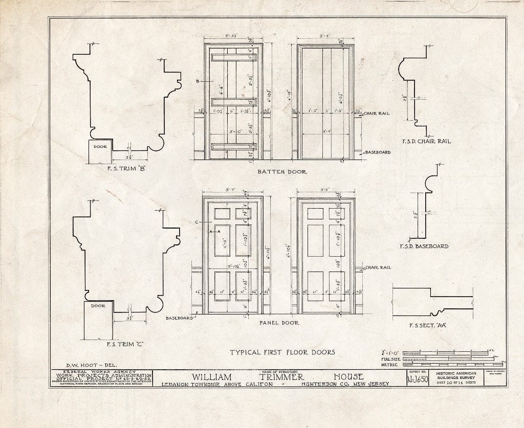 Blueprint HABS NJ,10-Calif.V,1- (Sheet 10 of 11) - William Trimmer House, Califon, Hunterdon County, NJ