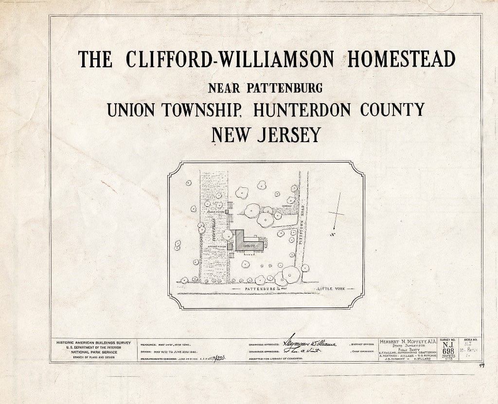 Blueprint HABS NJ,10-PAT.V,1- (Sheet 0 of 13) - Clifford-Williamson House, Pattenburg, Hunterdon County, NJ