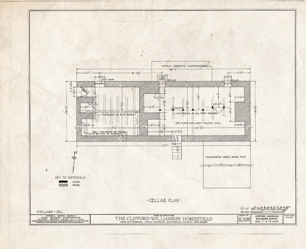 Blueprint HABS NJ,10-PAT.V,1- (Sheet 1 of 13) - Clifford-Williamson House, Pattenburg, Hunterdon County, NJ