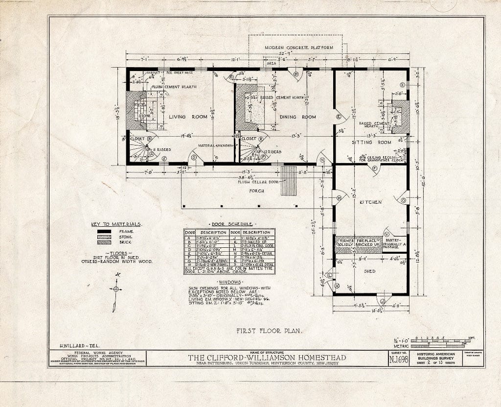 Blueprint HABS NJ,10-PAT.V,1- (Sheet 2 of 13) - Clifford-Williamson House, Pattenburg, Hunterdon County, NJ