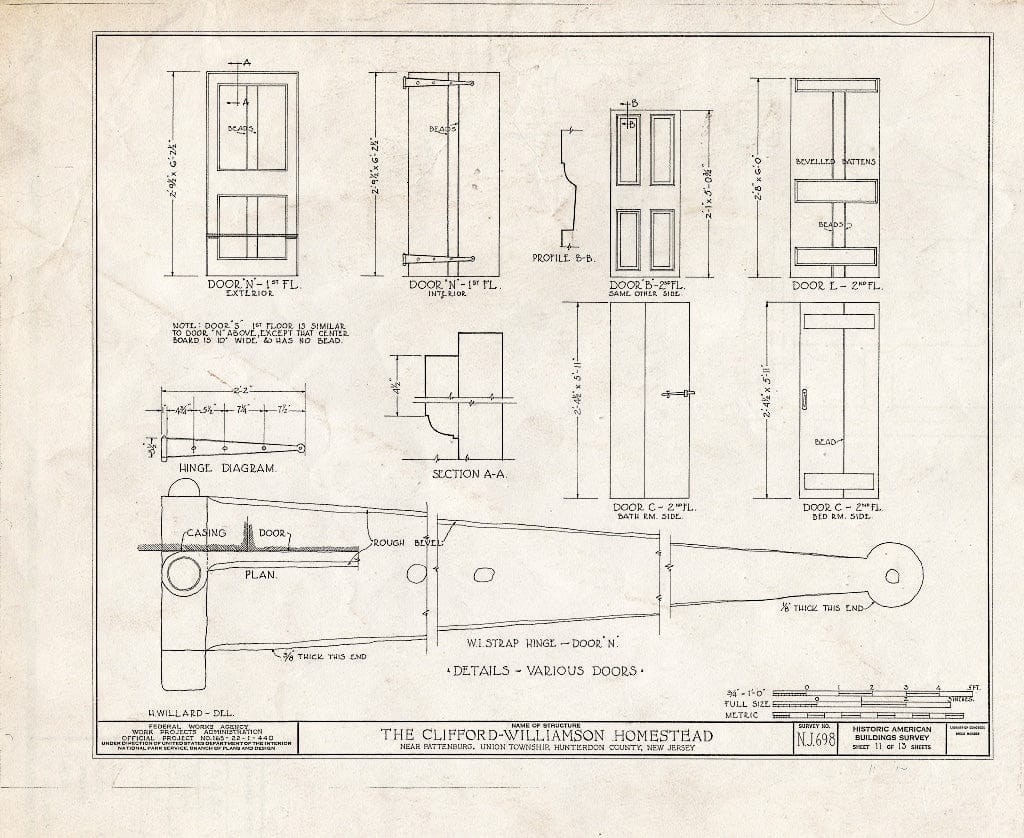 Blueprint HABS NJ,10-PAT.V,1- (Sheet 11 of 13) - Clifford-Williamson House, Pattenburg, Hunterdon County, NJ