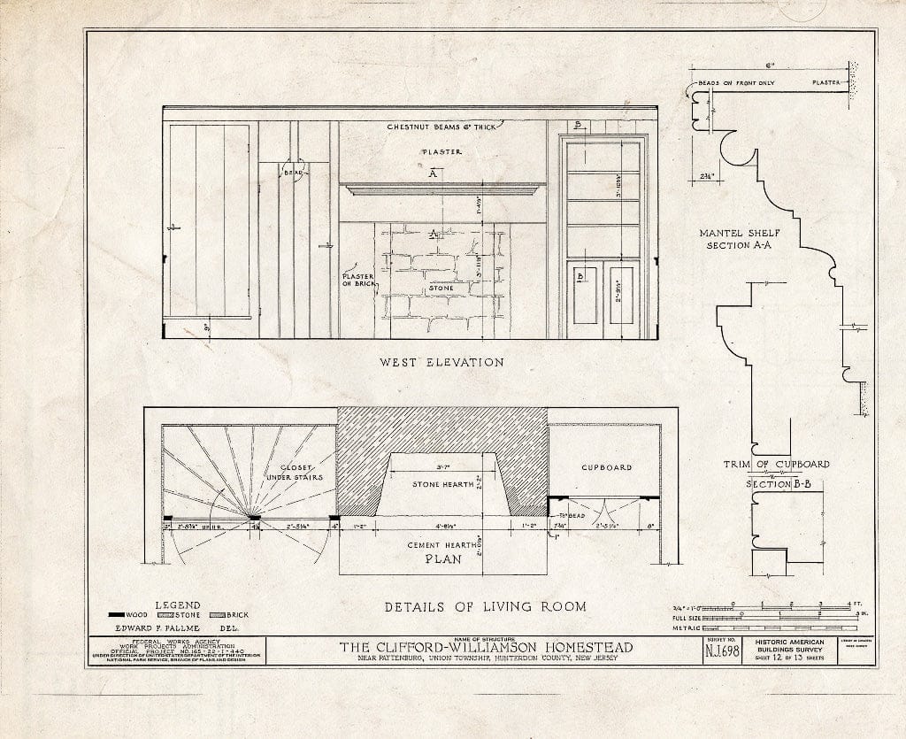 Blueprint HABS NJ,10-PAT.V,1- (Sheet 12 of 13) - Clifford-Williamson House, Pattenburg, Hunterdon County, NJ