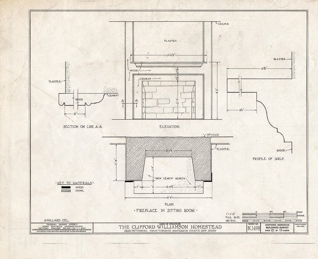 Blueprint HABS NJ,10-PAT.V,1- (Sheet 13 of 13) - Clifford-Williamson House, Pattenburg, Hunterdon County, NJ