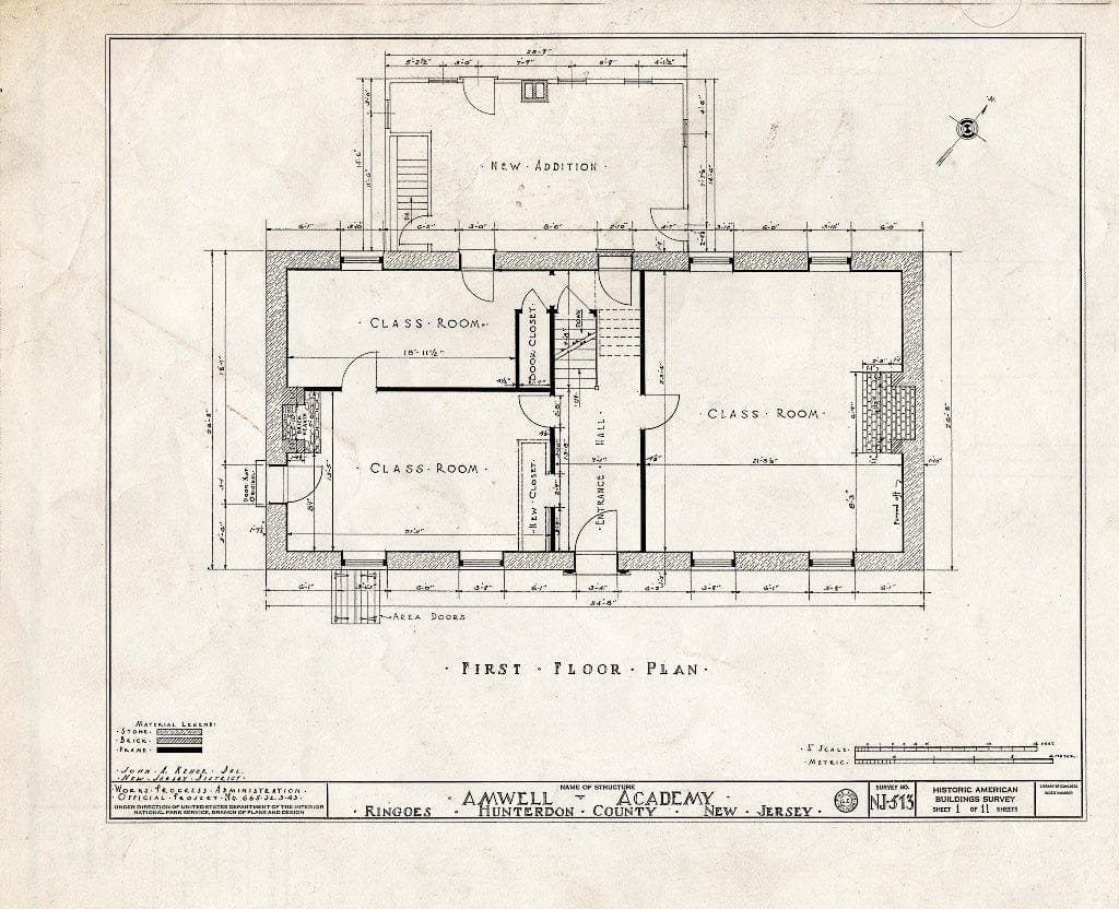 Blueprint HABS NJ,10-Ring,2- (Sheet 1 of 11) - Amwell Academy, Ringoes, Hunterdon County, NJ