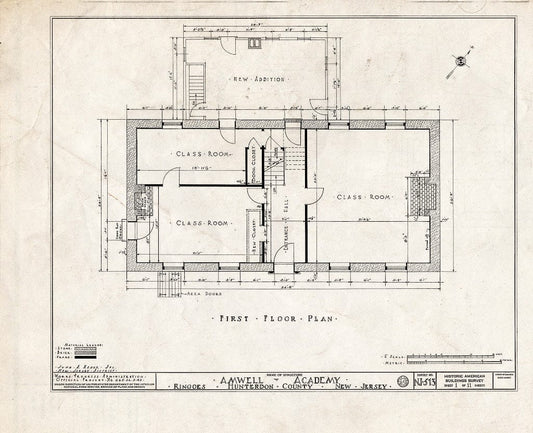 Blueprint HABS NJ,10-Ring,2- (Sheet 1 of 11) - Amwell Academy, Ringoes, Hunterdon County, NJ