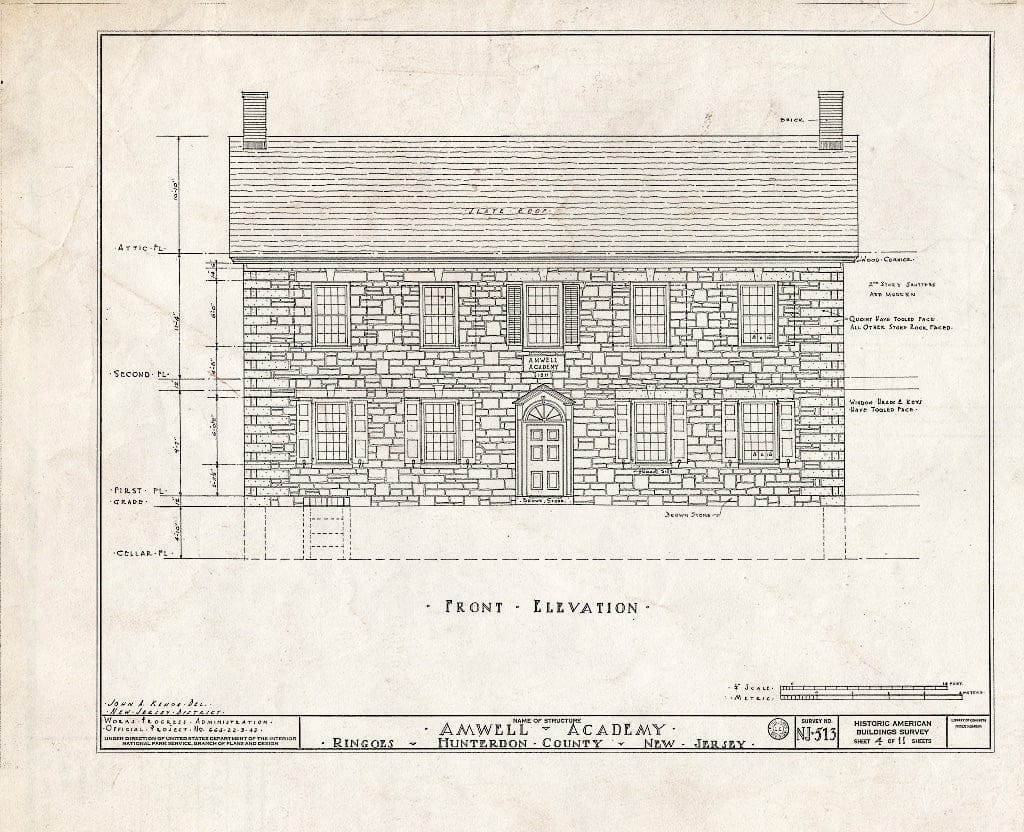 Blueprint HABS NJ,10-Ring,2- (Sheet 4 of 11) - Amwell Academy, Ringoes, Hunterdon County, NJ