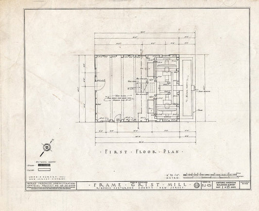 Blueprint HABS NJ,10-Ring,1- (Sheet 1 of 13) - Frame Grist Mill, Route 30, Ringoes, Hunterdon County, NJ