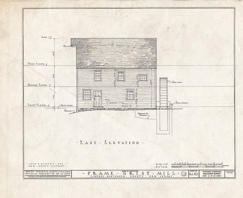 Blueprint HABS NJ,10-Ring,1- (Sheet 3 of 13) - Frame Grist Mill, Route 30, Ringoes, Hunterdon County, NJ