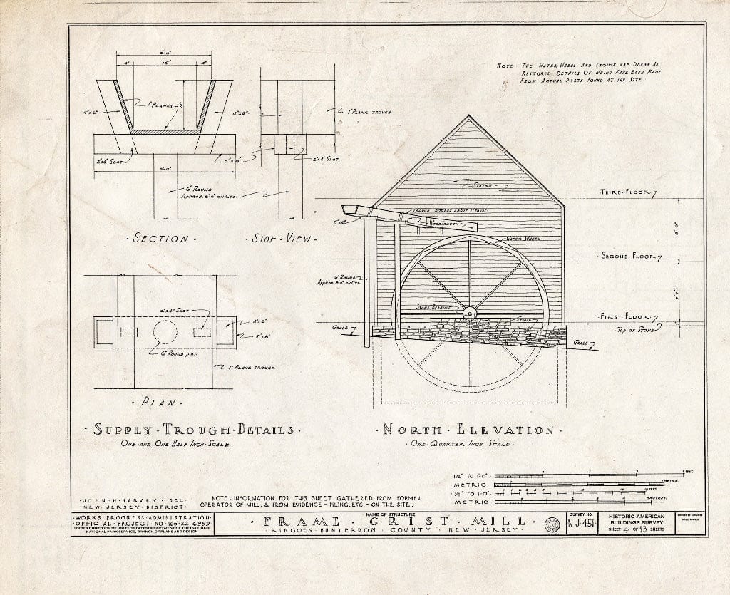 Blueprint HABS NJ,10-Ring,1- (Sheet 4 of 13) - Frame Grist Mill, Route 30, Ringoes, Hunterdon County, NJ