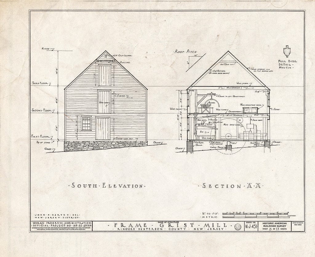 Blueprint HABS NJ,10-Ring,1- (Sheet 5 of 13) - Frame Grist Mill, Route 30, Ringoes, Hunterdon County, NJ