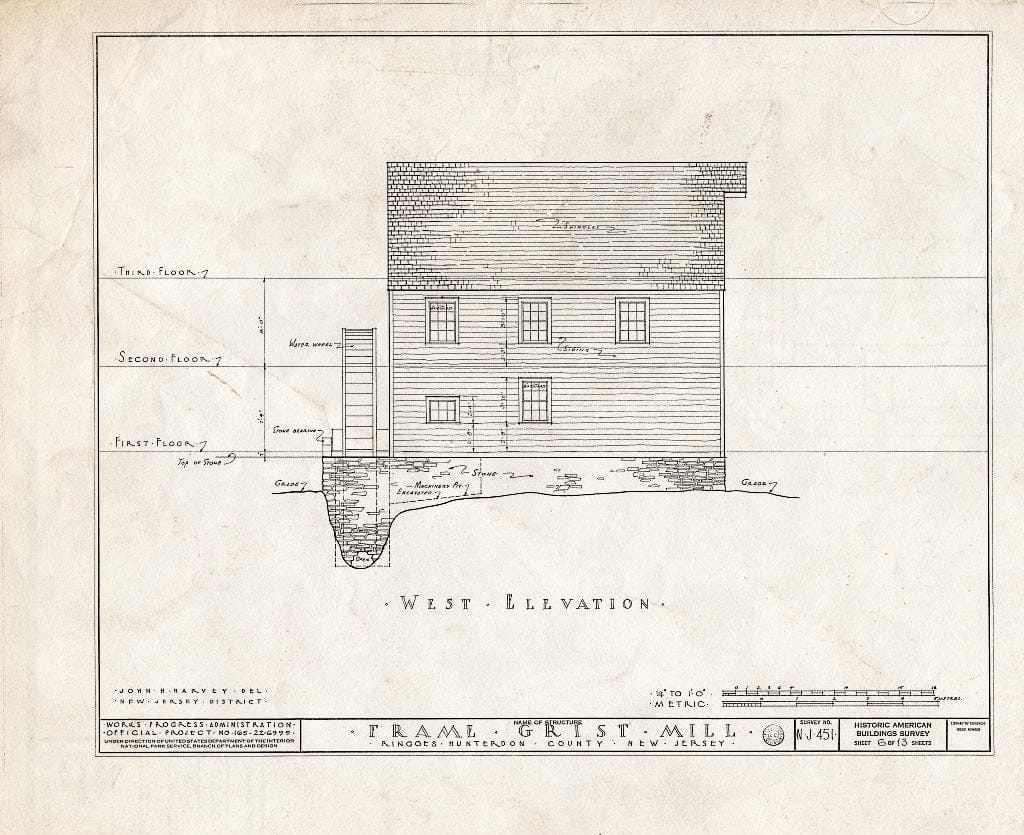 Blueprint HABS NJ,10-Ring,1- (Sheet 6 of 13) - Frame Grist Mill, Route 30, Ringoes, Hunterdon County, NJ