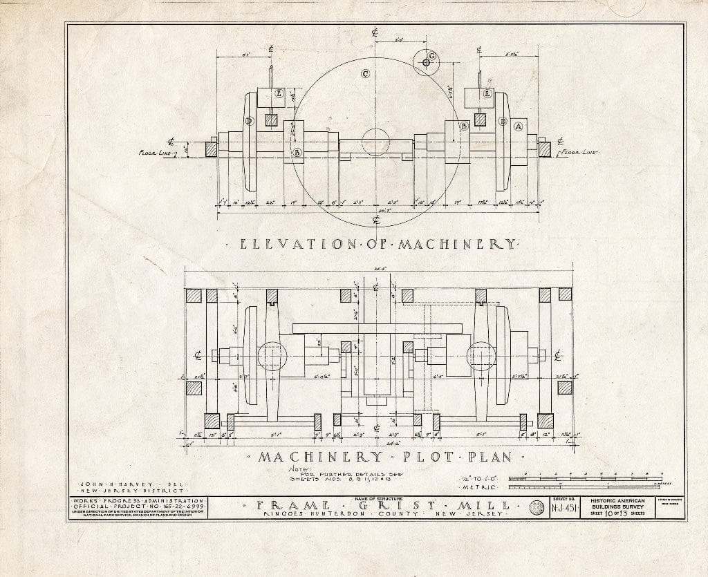 Blueprint HABS NJ,10-Ring,1- (Sheet 10 of 13) - Frame Grist Mill, Route 30, Ringoes, Hunterdon County, NJ