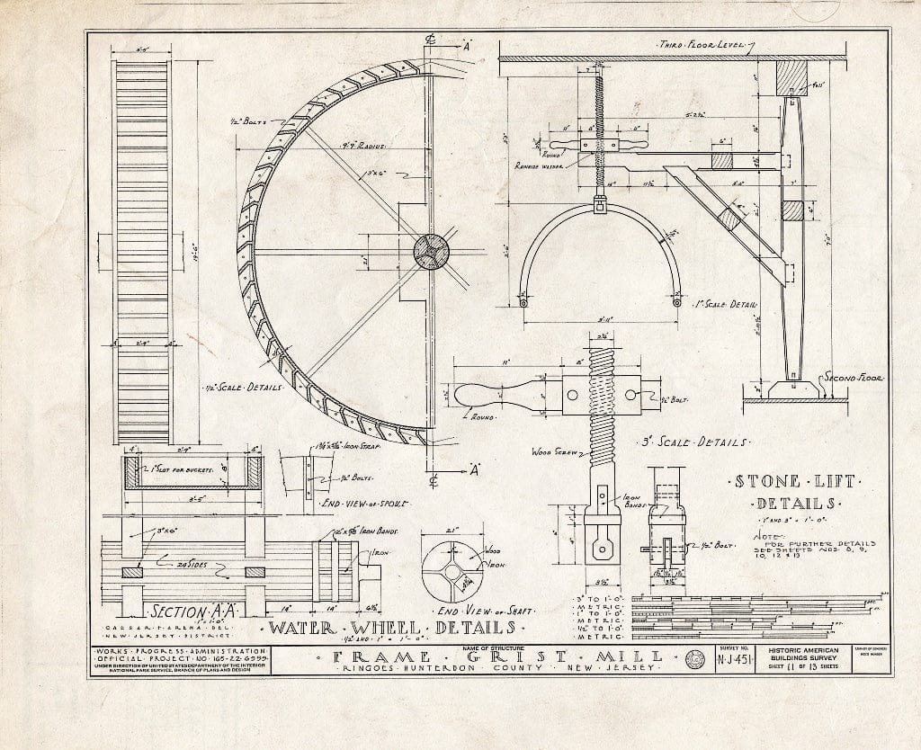 Blueprint HABS NJ,10-Ring,1- (Sheet 11 of 13) - Frame Grist Mill, Route 30, Ringoes, Hunterdon County, NJ