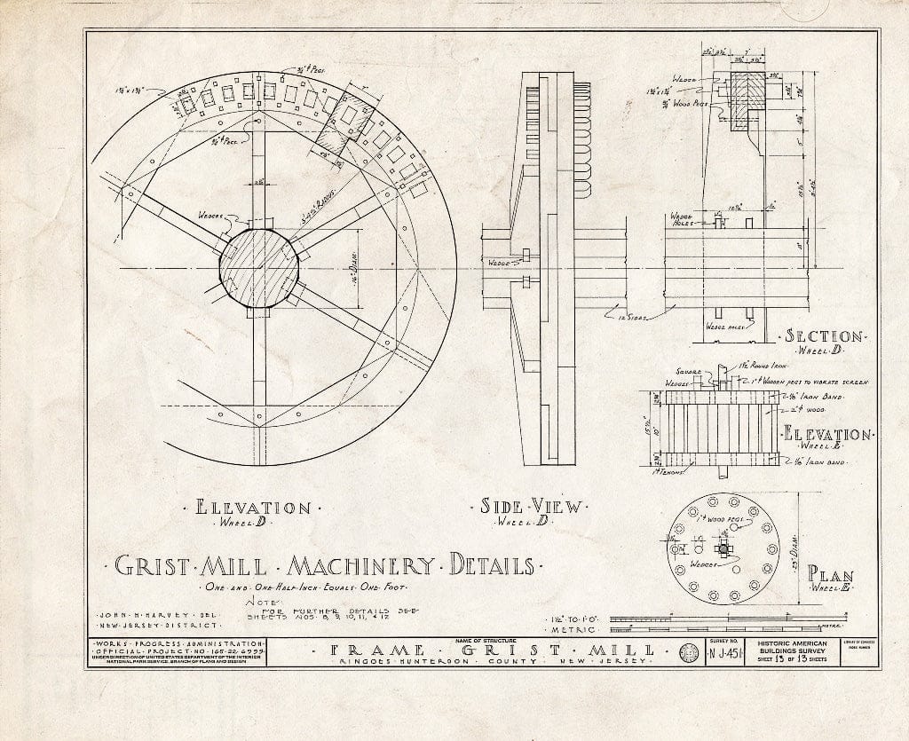 Blueprint HABS NJ,10-Ring,1- (Sheet 13 of 13) - Frame Grist Mill, Route 30, Ringoes, Hunterdon County, NJ