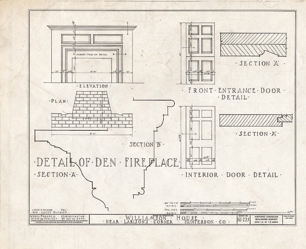 Blueprint HABS NJ,10-Ring.V,1- (Sheet 12 of 13) - Williamson House, Ringoes, Hunterdon County, NJ