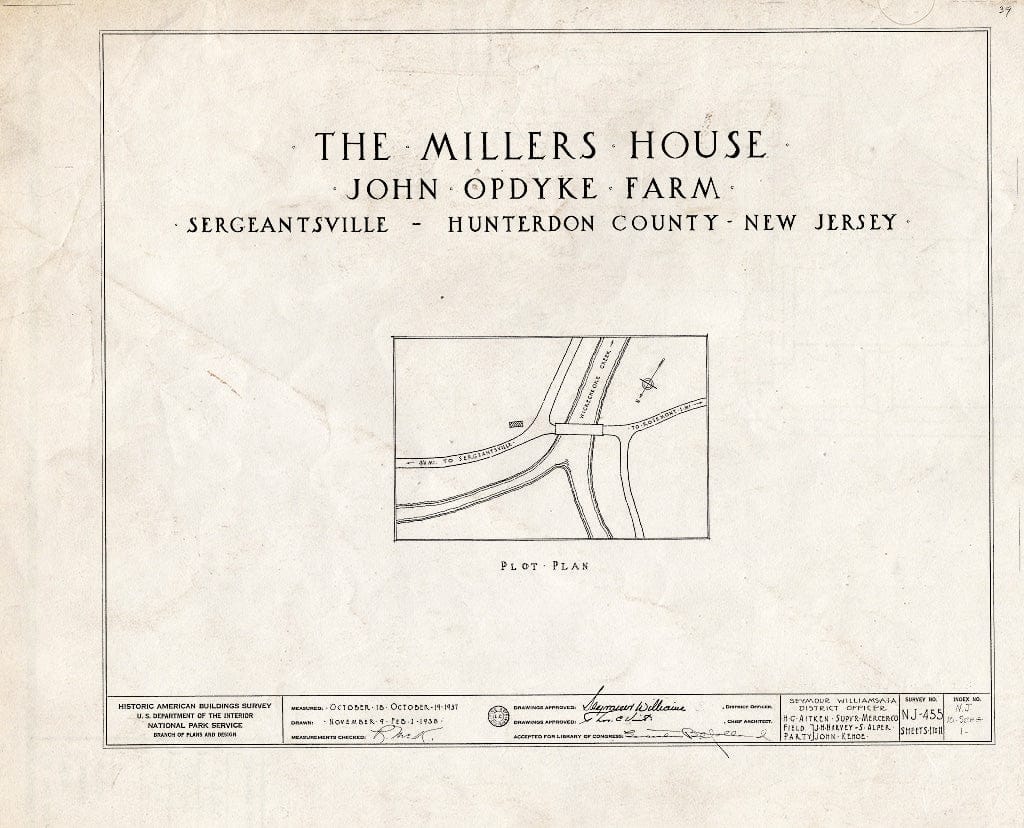 Blueprint HABS NJ,10-SERG,1- (Sheet 0 of 11) - Miller's House, Rosemont Road, Sergeantsville, Hunterdon County, NJ