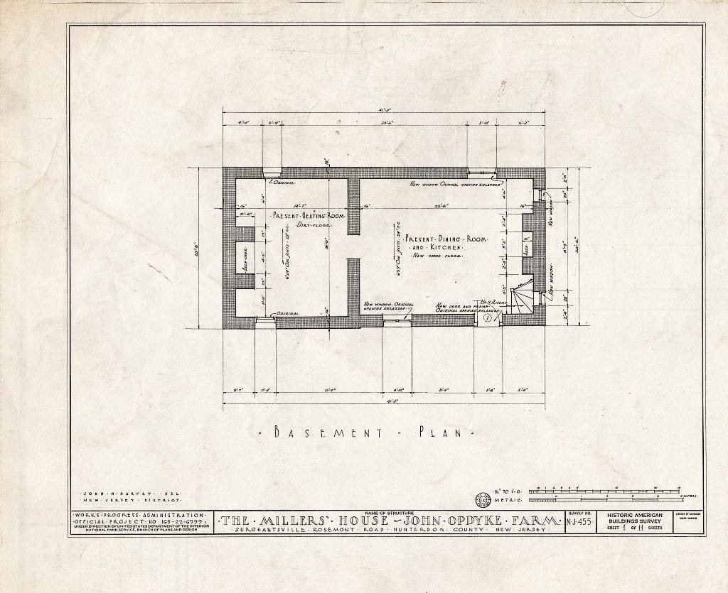 Blueprint HABS NJ,10-SERG,1- (Sheet 1 of 11) - Miller's House, Rosemont Road, Sergeantsville, Hunterdon County, NJ