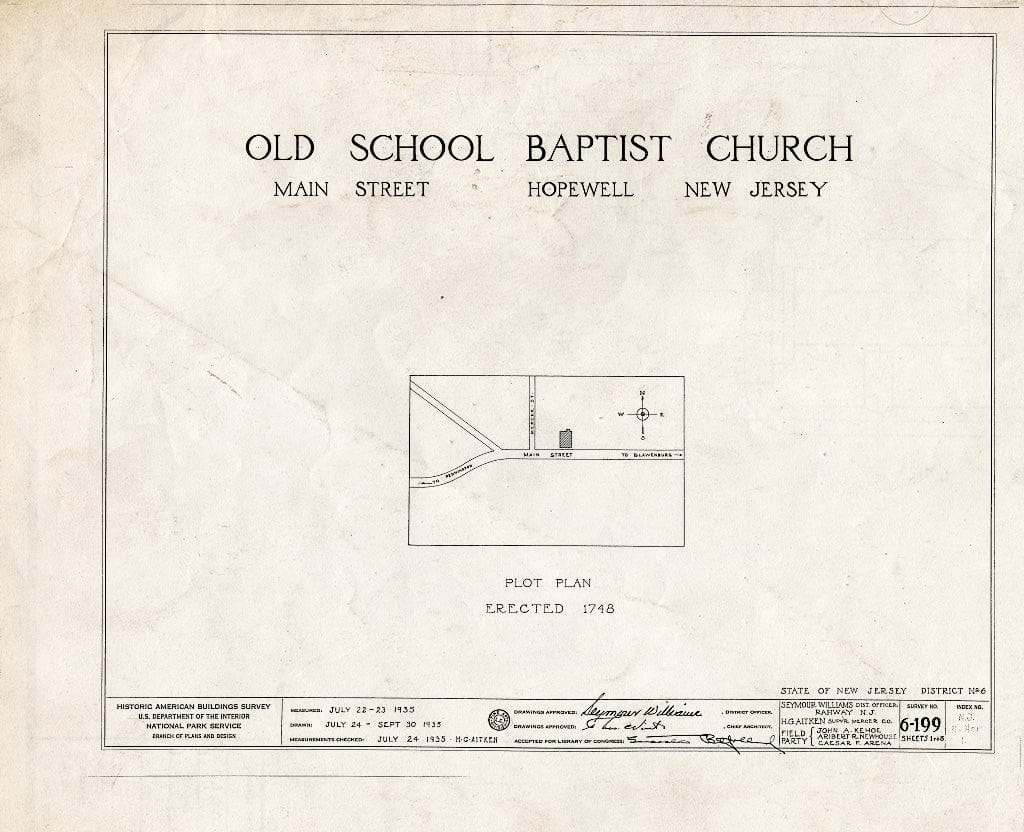 Blueprint HABS NJ,11-HOP,1- (Sheet 0 of 8) - Old School Baptist Church, Main Street, Hopewell, Mercer County, NJ