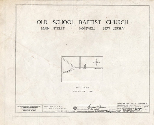 Blueprint HABS NJ,11-HOP,1- (Sheet 0 of 8) - Old School Baptist Church, Main Street, Hopewell, Mercer County, NJ