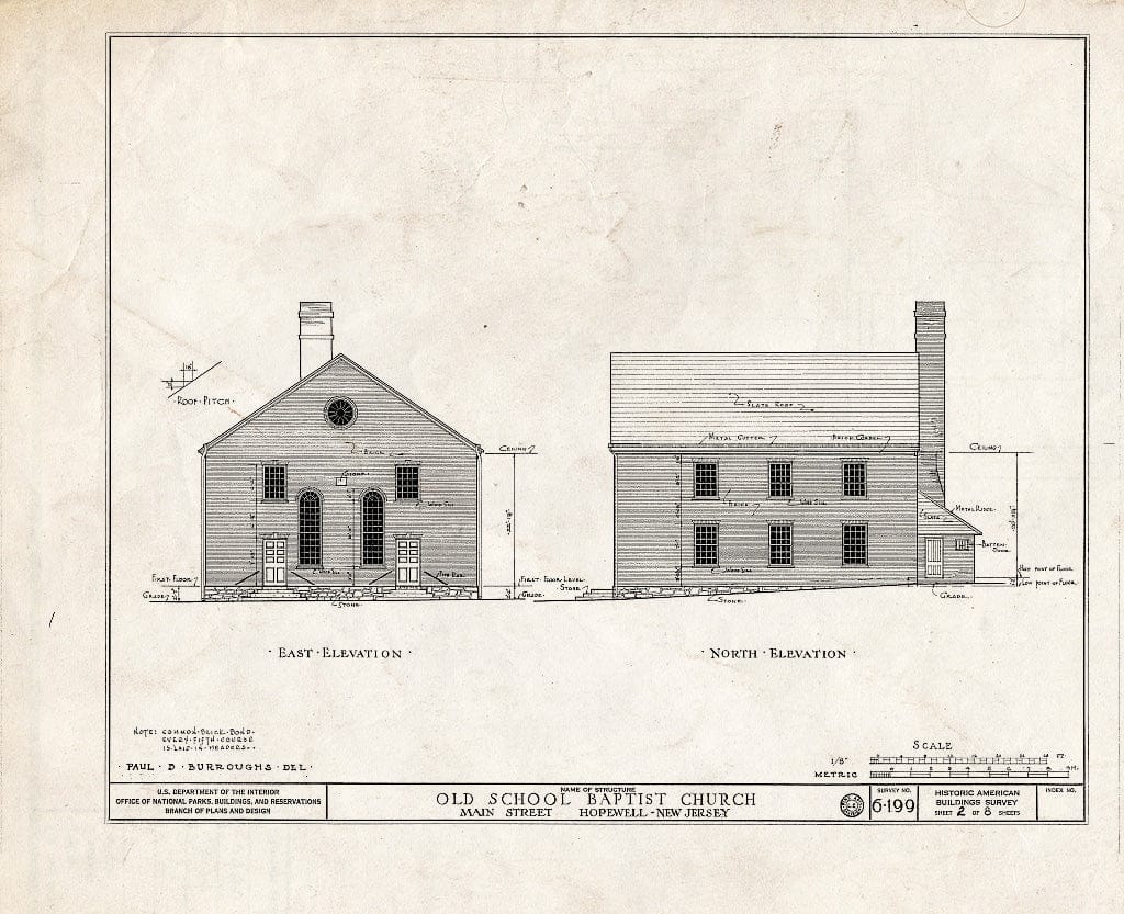 Blueprint HABS NJ,11-HOP,1- (Sheet 2 of 8) - Old School Baptist Church, Main Street, Hopewell, Mercer County, NJ