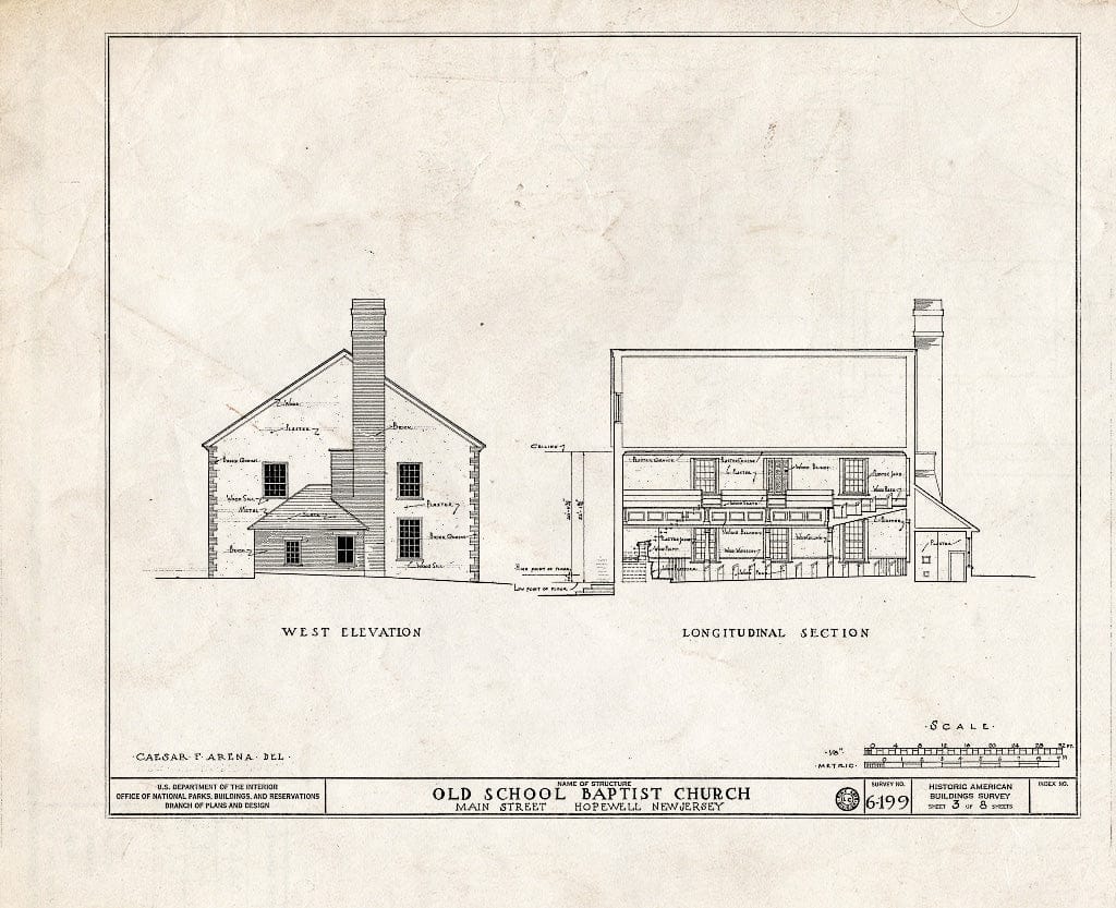 Blueprint HABS NJ,11-HOP,1- (Sheet 3 of 8) - Old School Baptist Church, Main Street, Hopewell, Mercer County, NJ