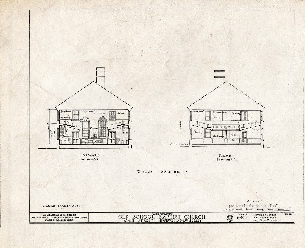 Blueprint HABS NJ,11-HOP,1- (Sheet 4 of 8) - Old School Baptist Church, Main Street, Hopewell, Mercer County, NJ