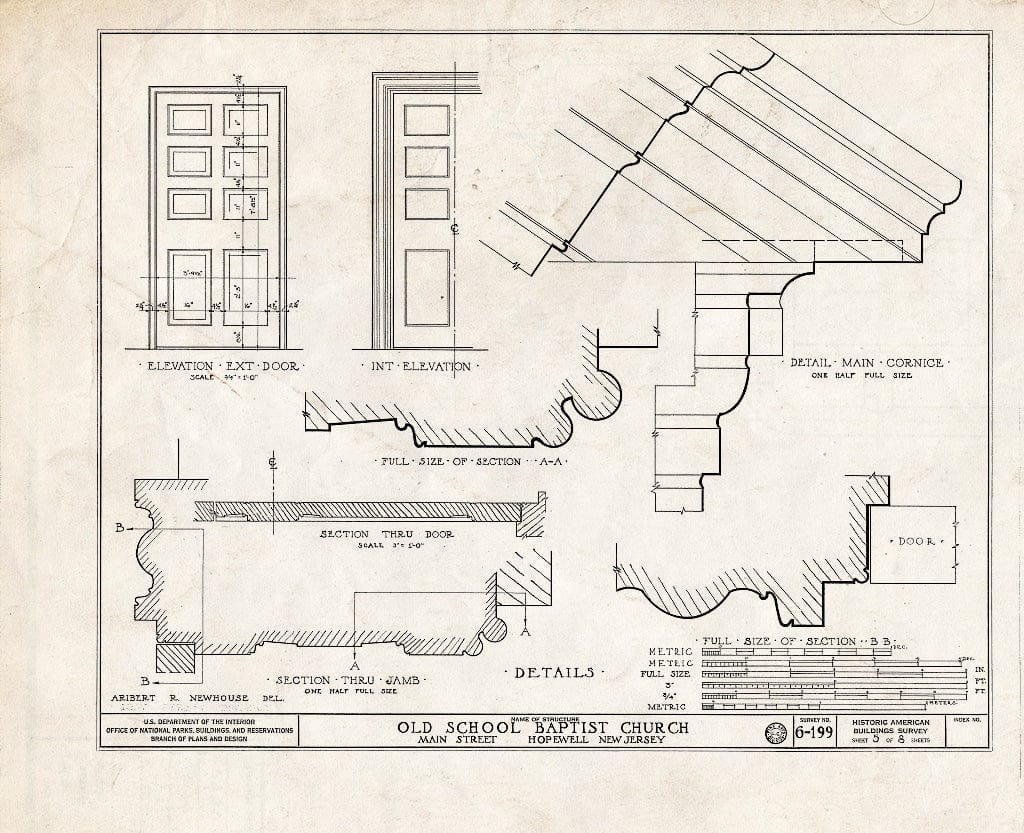 Blueprint HABS NJ,11-HOP,1- (Sheet 5 of 8) - Old School Baptist Church, Main Street, Hopewell, Mercer County, NJ