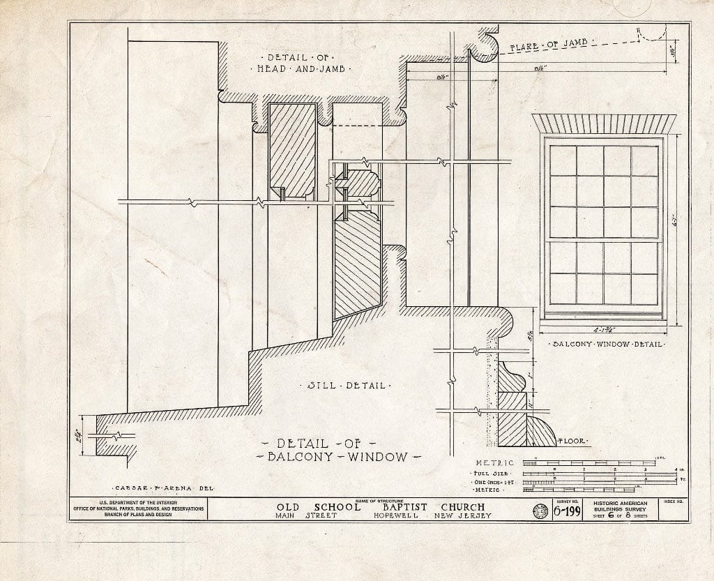 Blueprint HABS NJ,11-HOP,1- (Sheet 6 of 8) - Old School Baptist Church, Main Street, Hopewell, Mercer County, NJ