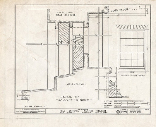Blueprint HABS NJ,11-HOP,1- (Sheet 6 of 8) - Old School Baptist Church, Main Street, Hopewell, Mercer County, NJ