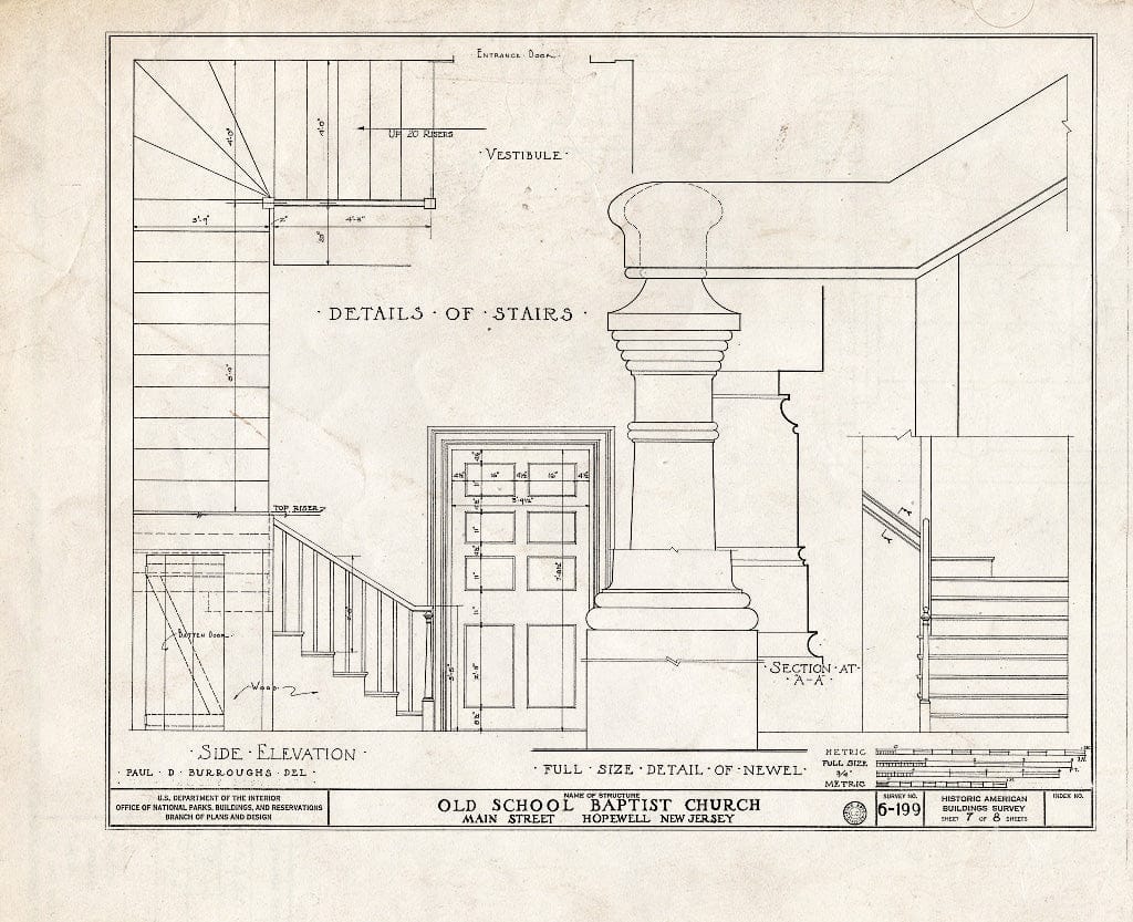 Blueprint HABS NJ,11-HOP,1- (Sheet 7 of 8) - Old School Baptist Church, Main Street, Hopewell, Mercer County, NJ