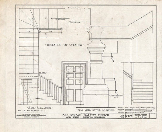 Blueprint HABS NJ,11-HOP,1- (Sheet 7 of 8) - Old School Baptist Church, Main Street, Hopewell, Mercer County, NJ