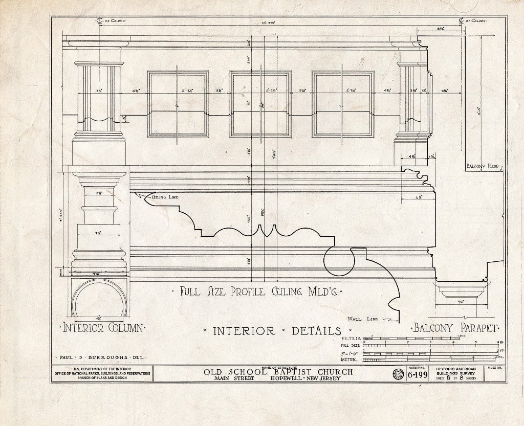Blueprint HABS NJ,11-HOP,1- (Sheet 8 of 8) - Old School Baptist Church, Main Street, Hopewell, Mercer County, NJ