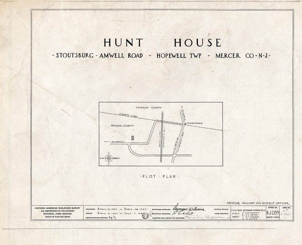 Blueprint HABS NJ,11-HOP.V,1- (Sheet 0 of 18) - Weart-Hunt House, Stoutsburg-Amwell Road, Hopewell, Mercer County, NJ
