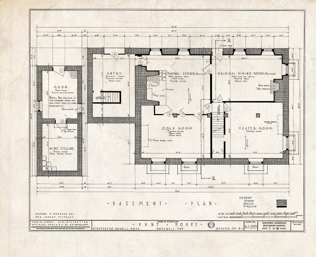 Blueprint HABS NJ,11-HOP.V,1- (Sheet 1 of 18) - Weart-Hunt House, Stoutsburg-Amwell Road, Hopewell, Mercer County, NJ