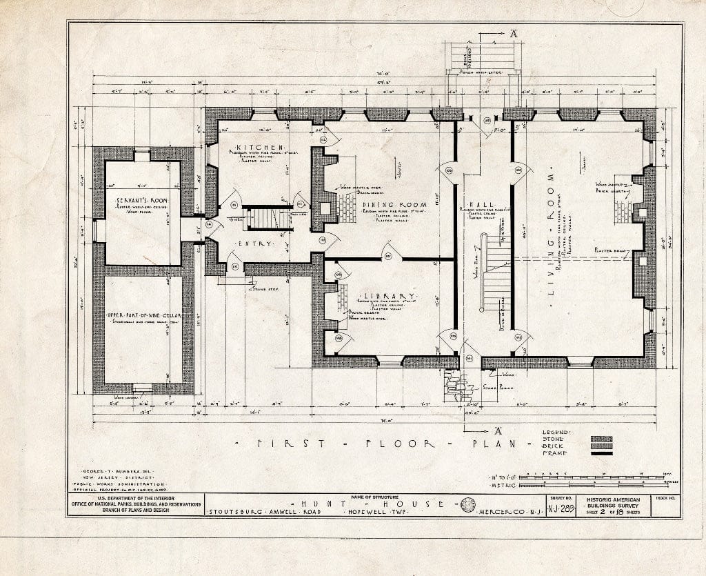 Blueprint HABS NJ,11-HOP.V,1- (Sheet 2 of 18) - Weart-Hunt House, Stoutsburg-Amwell Road, Hopewell, Mercer County, NJ