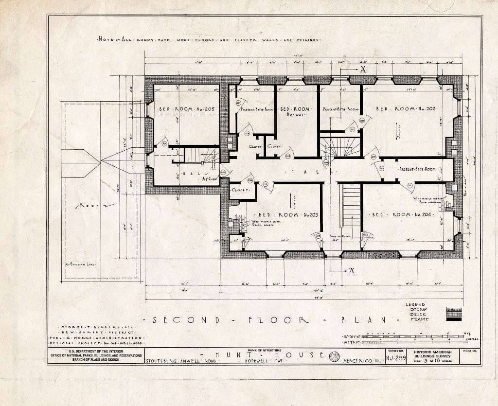 Blueprint HABS NJ,11-HOP.V,1- (Sheet 3 of 18) - Weart-Hunt House, Stoutsburg-Amwell Road, Hopewell, Mercer County, NJ