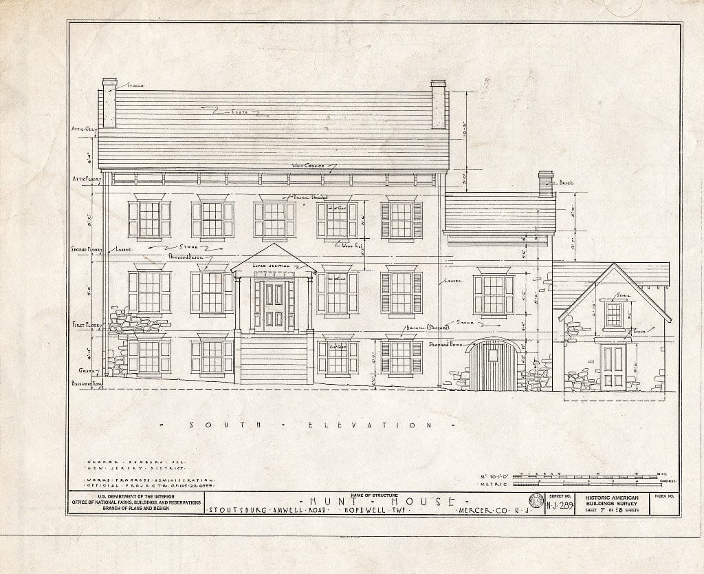 Blueprint HABS NJ,11-HOP.V,1- (Sheet 7 of 18) - Weart-Hunt House, Stoutsburg-Amwell Road, Hopewell, Mercer County, NJ