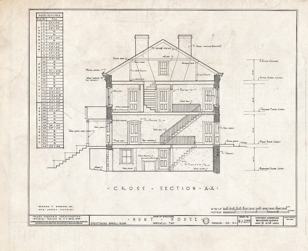 Blueprint HABS NJ,11-HOP.V,1- (Sheet 9 of 18) - Weart-Hunt House, Stoutsburg-Amwell Road, Hopewell, Mercer County, NJ