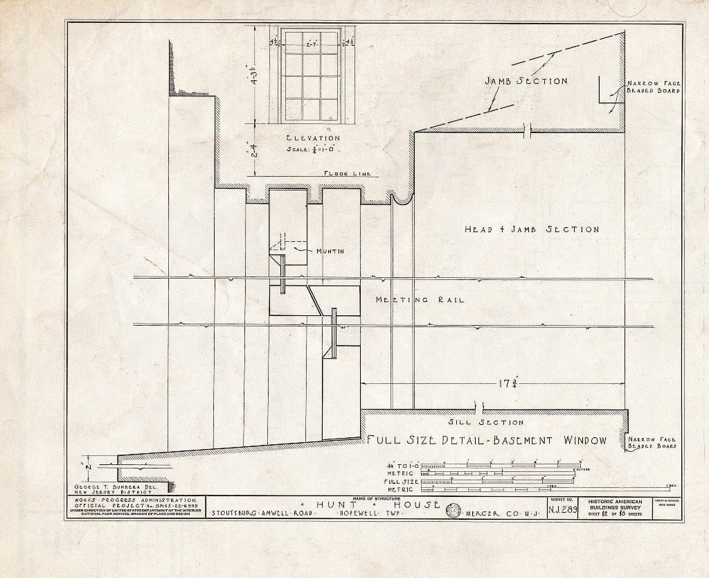 Blueprint HABS NJ,11-HOP.V,1- (Sheet 12 of 18) - Weart-Hunt House, Stoutsburg-Amwell Road, Hopewell, Mercer County, NJ
