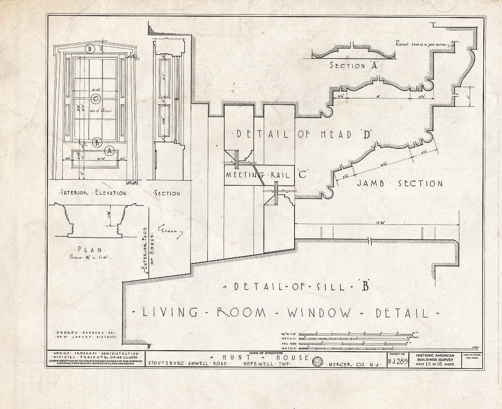 Blueprint HABS NJ,11-HOP.V,1- (Sheet 13 of 18) - Weart-Hunt House, Stoutsburg-Amwell Road, Hopewell, Mercer County, NJ