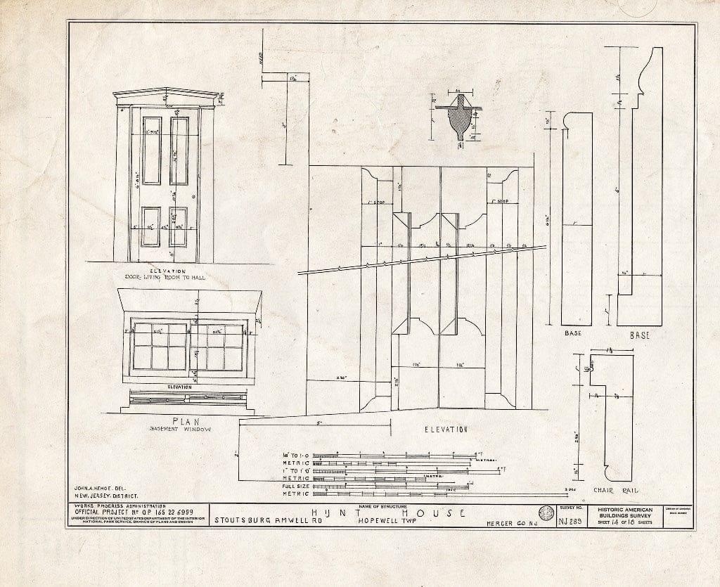Blueprint HABS NJ,11-HOP.V,1- (Sheet 14 of 18) - Weart-Hunt House, Stoutsburg-Amwell Road, Hopewell, Mercer County, NJ