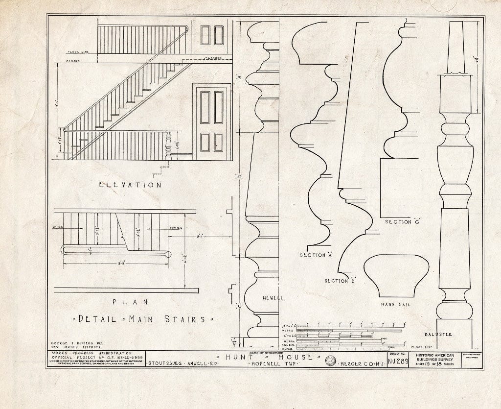 Blueprint HABS NJ,11-HOP.V,1- (Sheet 15 of 18) - Weart-Hunt House, Stoutsburg-Amwell Road, Hopewell, Mercer County, NJ
