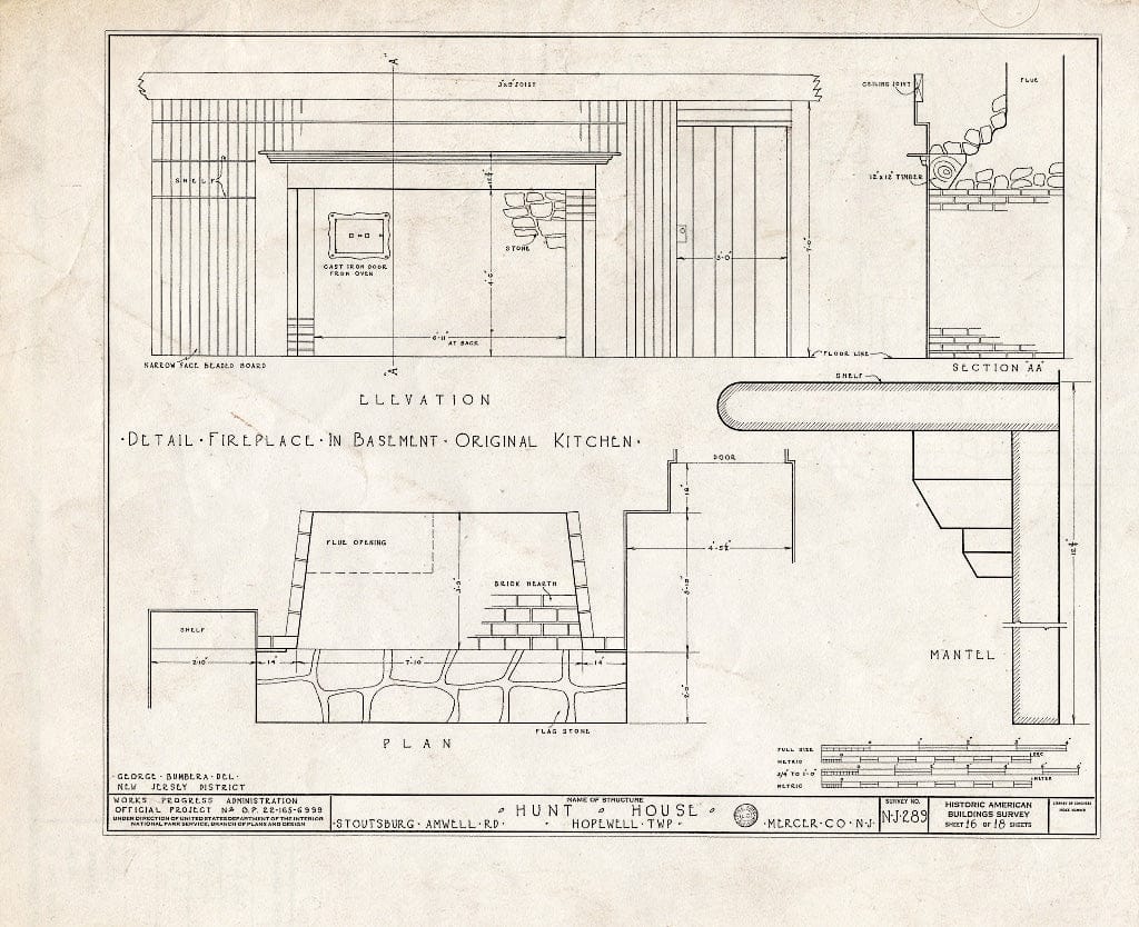 Blueprint HABS NJ,11-HOP.V,1- (Sheet 16 of 18) - Weart-Hunt House, Stoutsburg-Amwell Road, Hopewell, Mercer County, NJ