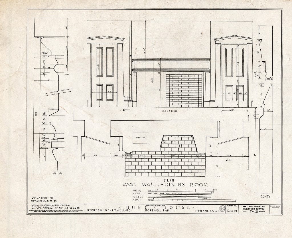 Blueprint HABS NJ,11-HOP.V,1- (Sheet 17 of 18) - Weart-Hunt House, Stoutsburg-Amwell Road, Hopewell, Mercer County, NJ