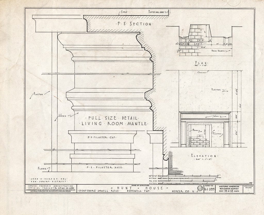 Blueprint HABS NJ,11-HOP.V,1- (Sheet 18 of 18) - Weart-Hunt House, Stoutsburg-Amwell Road, Hopewell, Mercer County, NJ