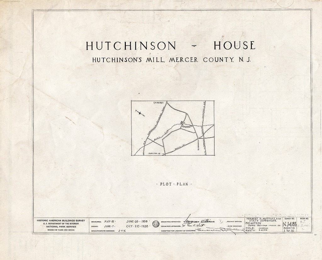 Blueprint HABS NJ,11-HUTMI,1- (Sheet 0 of 16) - Hutchinson House, Hutchinson Mills, Mercer County, NJ