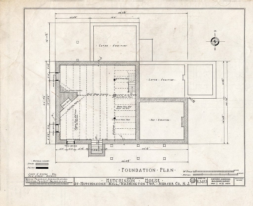 Blueprint HABS NJ,11-HUTMI,1- (Sheet 1 of 16) - Hutchinson House, Hutchinson Mills, Mercer County, NJ