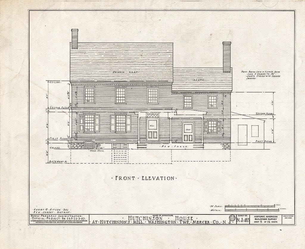 Blueprint HABS NJ,11-HUTMI,1- (Sheet 5 of 16) - Hutchinson House, Hutchinson Mills, Mercer County, NJ