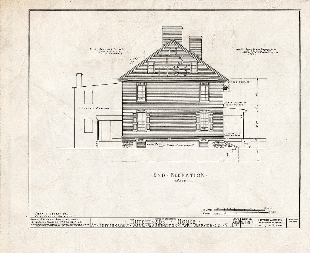 Blueprint HABS NJ,11-HUTMI,1- (Sheet 6 of 16) - Hutchinson House, Hutchinson Mills, Mercer County, NJ